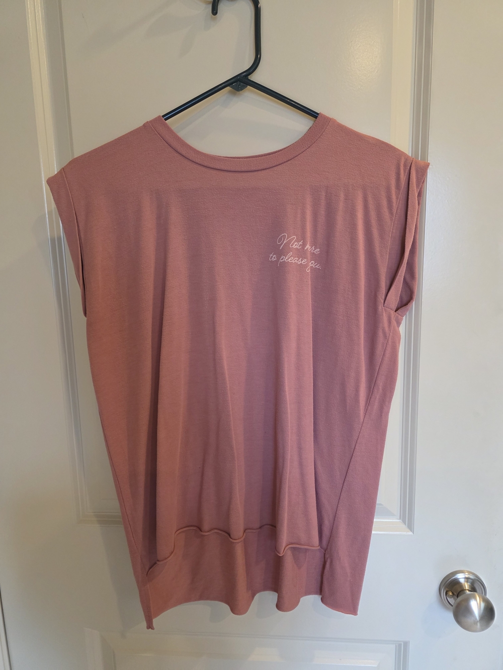 Mauve Pink Sleeveless Tee with Subtle Script